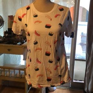 Forever 21 sushi shirt on white tee new Sz small